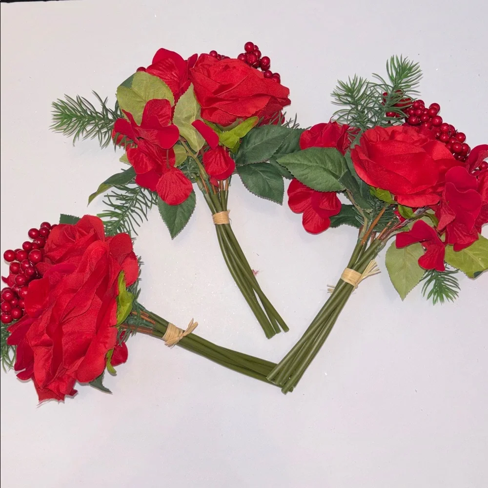 Red Rose Bouquet with Greenery Christmas Bouqet Bridal Bouquet Holiday Red Berry